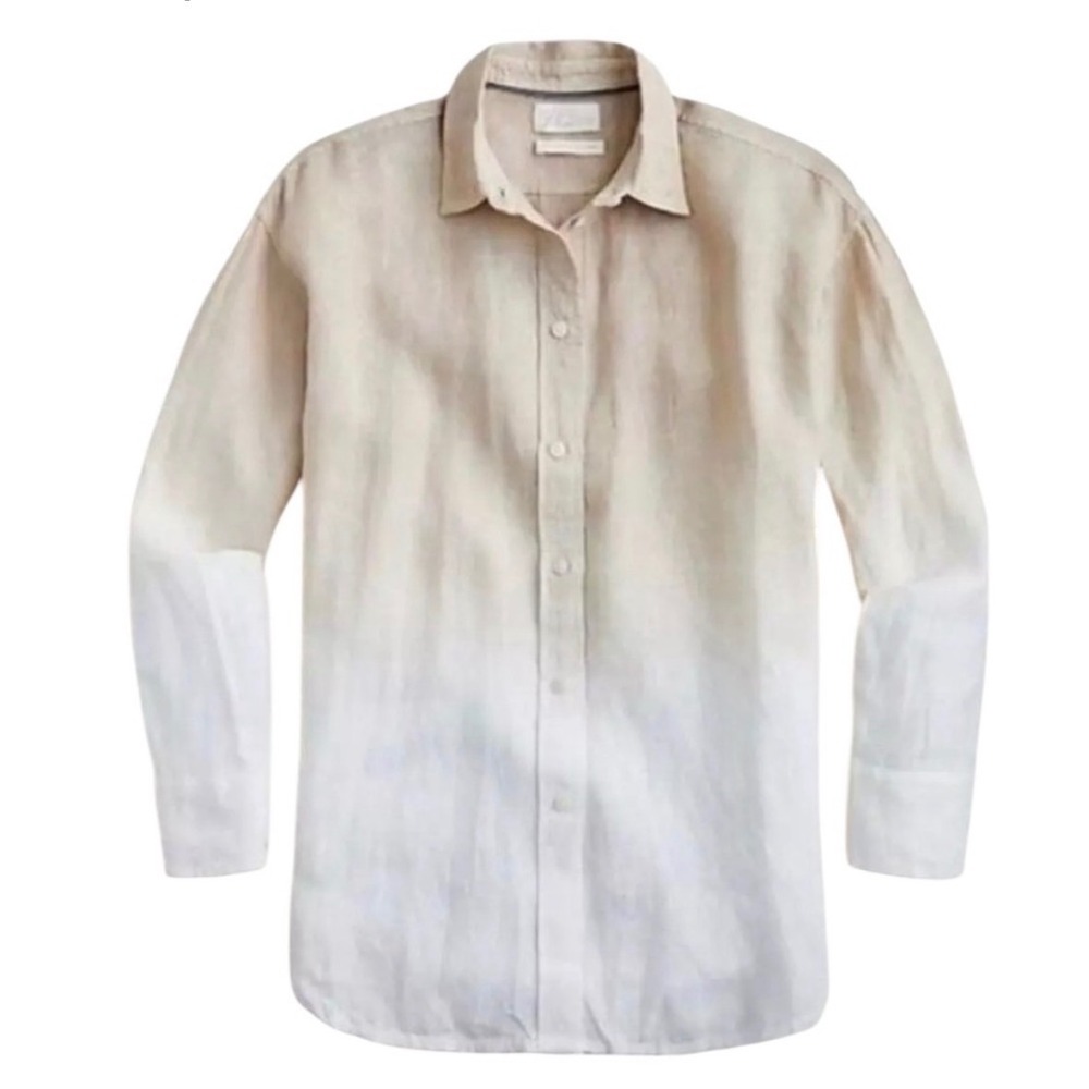 J. Crew Baird McNutt Irish Linen Relaxed Women's Shirt 10 Ombre Neutral Coastal